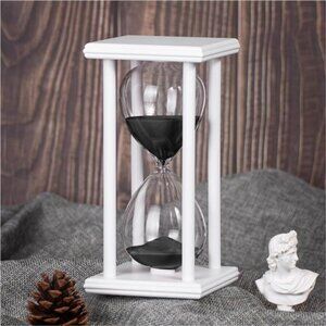 New Hourglass Timer with Black Sand, 60 Minute White Wooden Frame Sand